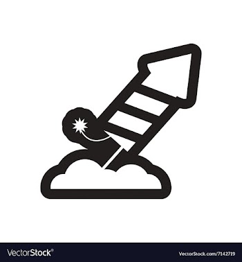 Flat icon in black and white rocket fireworks vector image