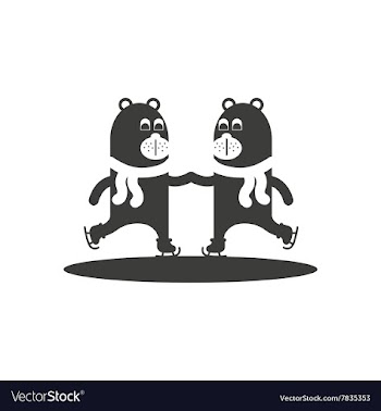 Flat icon in black and white style bear skates vector image