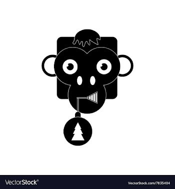 Flat icon in black and white style monkey vector image