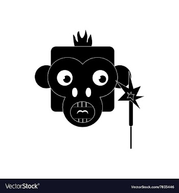 Flat icon in black and white style monkey vector image