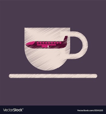Flat icon in shading style airplane cup of coffee vector image