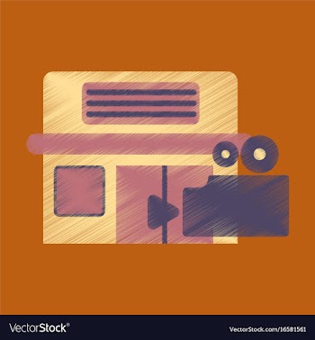 Flat icon in shading style building cinema camera vector image