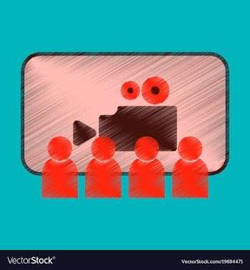 Flat icon in shading style people in cinema vector image