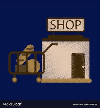 Flat icon in shading style shop cart with food vector image