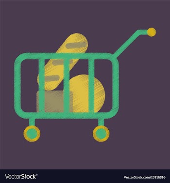 Flat icon in shading style shop cart with food vector image