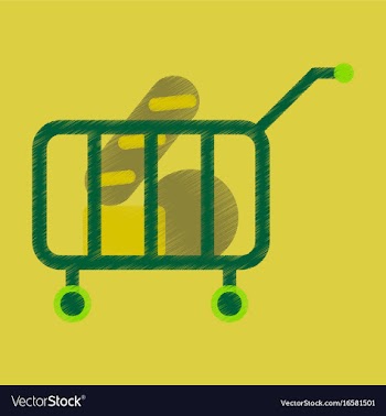 Flat icon in shading style shop cart with food vector image