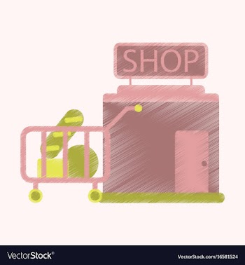 Flat icon in shading style shop cart with food vector image
