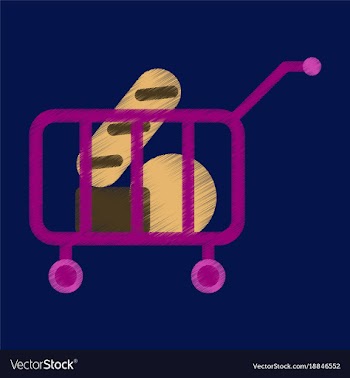 Flat icon in shading style shop cart with food vector image