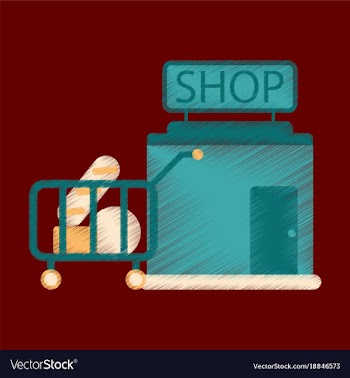Flat icon in shading style shop cart with food vector image