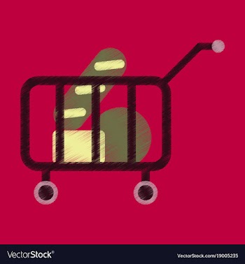 Flat icon in shading style shop cart with food vector image