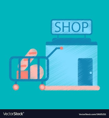 Flat icon in shading style shop cart with food vector image