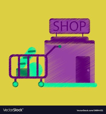 Flat icon in shading style shop cart with food vector image