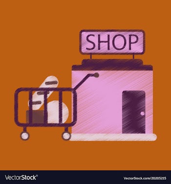 Flat icon in shading style shop cart with food vector image