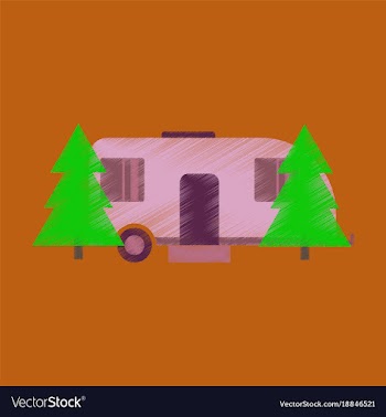 Flat icon in shading style trailer in forest vector image