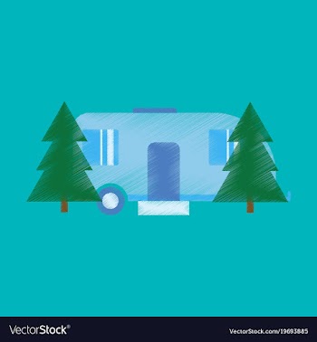 Flat icon in shading style trailer in forest vector image