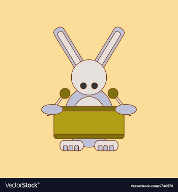 Flat icon on background Kids toy rabbit drummer vector image