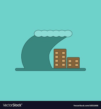 Flat icon on background tsunami city vector image