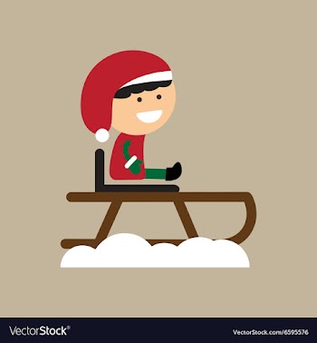 Flat icon on stylish background boy on sled vector image