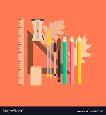 Flat icon on stylish background pencils pens ruler vector image