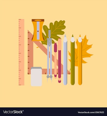Flat icon on stylish background pencils pens ruler vector image