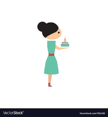 Flat icon on white background girl with cake vector image