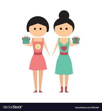 Flat icon on white background Two girls gifts vector image