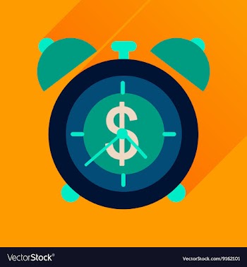 Flat icon with long shadow alarm clock money vector image