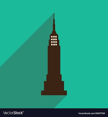 Flat icon with long shadow American skyscraper vector image