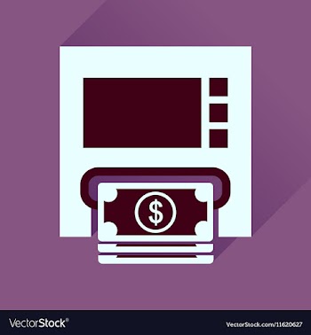 Flat icon with long shadow ATM cash vector image