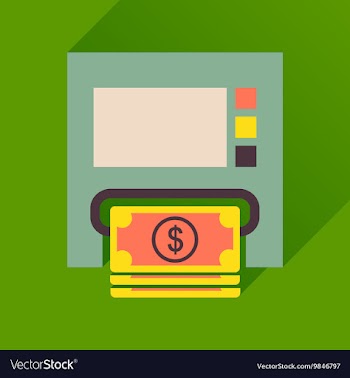 Flat icon with long shadow ATM cash vector image