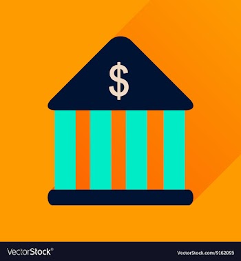 Flat icon with long shadow Bank building vector image