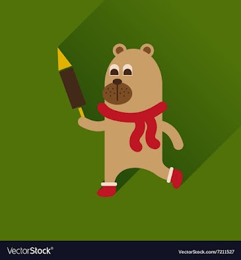 Flat icon with long shadow Bear fireworks vector image
