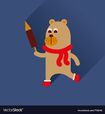 Flat icon with long shadow Bear fireworks vector image