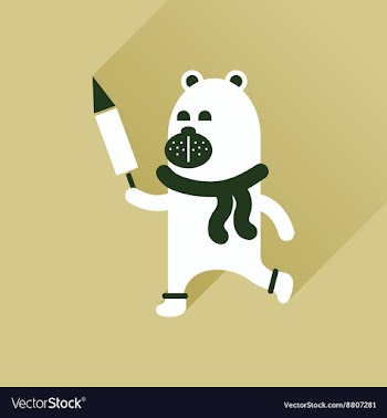Flat icon with long shadow Bear fireworks vector image