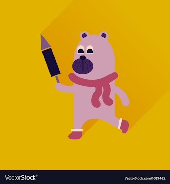 Flat icon with long shadow Bear fireworks vector image