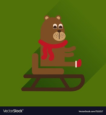 Flat icon with long shadow bear sled vector image