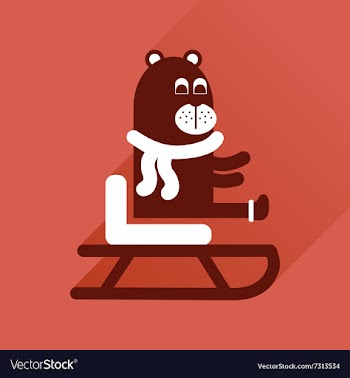 Flat icon with long shadow bear sled vector image