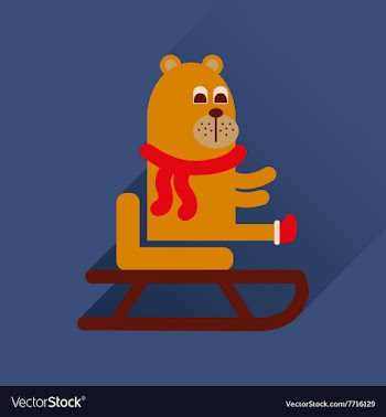 Flat icon with long shadow bear sled vector image