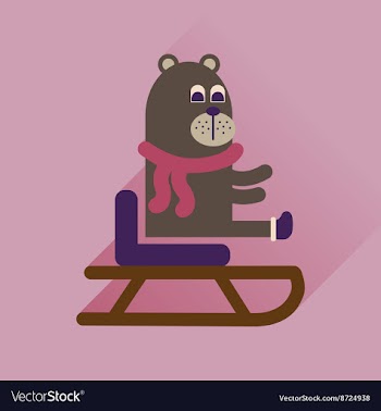 Flat icon with long shadow bear sled vector image