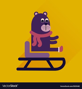 Flat icon with long shadow bear sled vector image