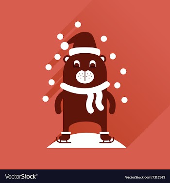 Flat icon with long shadow bear snow vector image