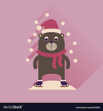 Flat icon with long shadow bear snow vector image