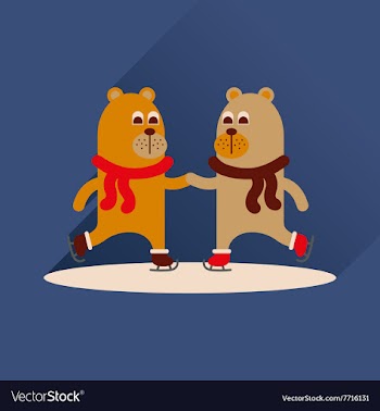 Flat icon with long shadow bears skate vector image