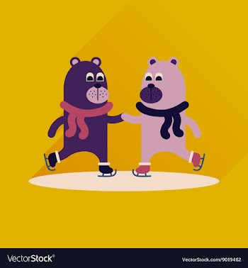 Flat icon with long shadow bears skate vector image
