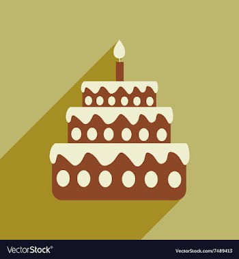 Flat icon with long shadow birthday cake vector image