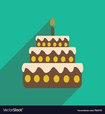 Flat icon with long shadow birthday cake vector image