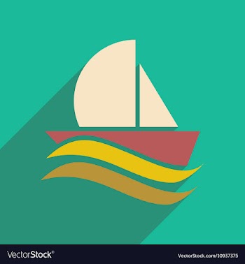 Flat icon with long shadow boat sailboat vector image