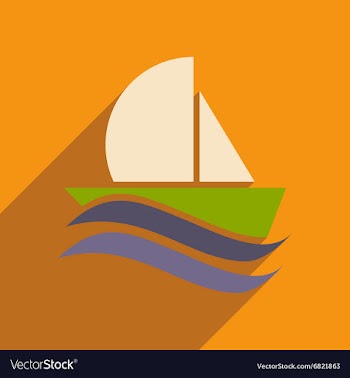 Flat icon with long shadow boat sailboat vector image