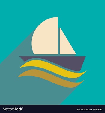 Flat icon with long shadow boat sailboat vector image