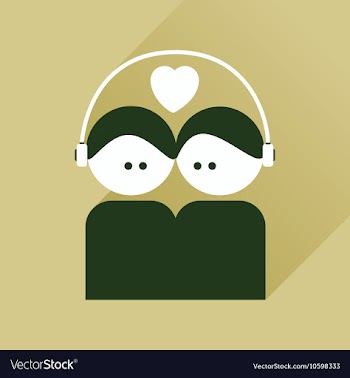Flat icon with long shadow boy and girl listening vector image